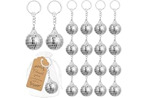 BANBALLON Mirror Disco Ball Keychain With Organza Bags Thank You Tags Disco party favors For 70s 80s Disco Theme Party Birthday Party Classroom Rewards Mini Disco Ball Decorations Supplies (Silver)