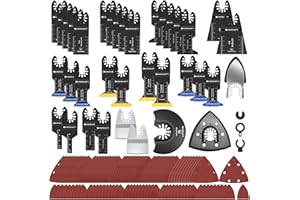 EXKRAEFT 136 PCS Oscillating Tool Blade, Multi Tool Blades Kits with Sandpaper, Arc Edge & Titanium, Oscillating Saw Blades for Wood Metal, Universal Multitool Blades Fit Milwaukee, Ryobi