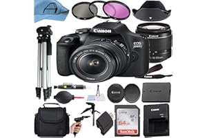 Canon EOS 2000D / Rebel T7 Digital DSLR Camera with 18-55mm Zoom Lens, SanDisk 64GB Memory Card, Case, Tripod, 3 Pack Filters