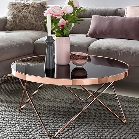 FineBuy Couchtisch FB45659 Glas ø 82 cm Metall Wohnzimmertisch Modern | Glastisch Rund Sofatisch Wohnzimmer Schwarz | Moderne