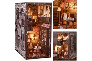 ISSEVE DIY Book Nook Miniature Kits for Adult, 3D Wooden Puzzle Dollhouse Miniature House Kit for Book Nook Shelf Insert Decor, Creative Assembled Bookends Bookshelf with Sensor Light (Secret Castle)