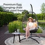 VITA5 Hanging Egg Chair with Frame Polyrattan Cushion Light Grey 150 kg view 2
