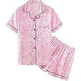 Umeyda Women & Girls Pajamas Set, Soft Satin Lightweight Silk Button-Down Top with Shorts 2 Piece PJS for Mom Boys Kids Gifts