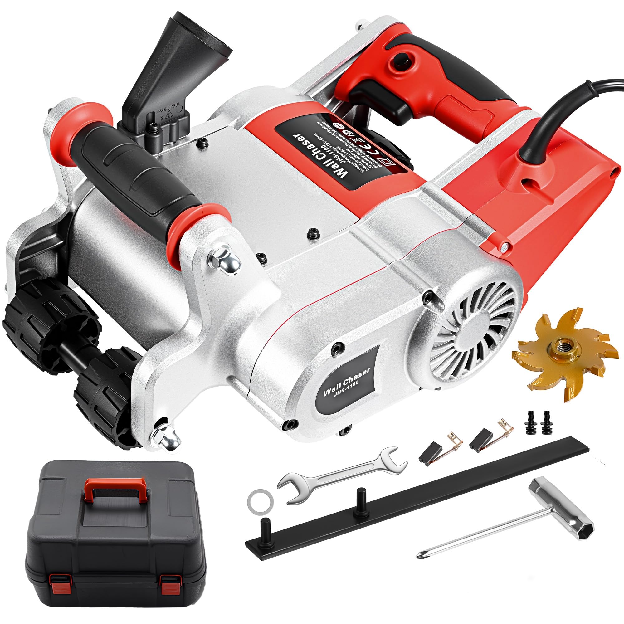 Photo 1 of 110V 1100W Electric Wall Chaser, 1600RPM Wall Chaser Concrete Cutter, Brick Wall Grooving Cutting Machine with Vacuum Port & 25mm Cutter for Marble Concrete Groove Slot Tool