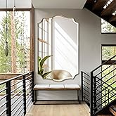 POZINO Scalloped Beveled Mirror, 30"x48" Brushed Gold Rectangle Bathroom Vanity Mirrors, Brass Irregular Wavy Mirror for Livi