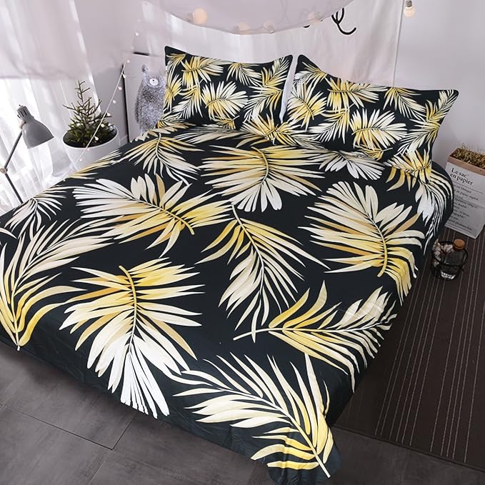 BlessLiving Palm Tree Bedding Modern Black White Gold Duvet