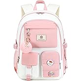 Hidds Laptop Backpacks 15.6 Inch School Bag Elementary Middle High College Backpack Cute Bookbags Anti Theft Travel Back Pack Casual Daypack Kids Book Bag for Teens Girls Women Students-Pink Beige