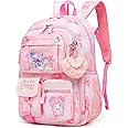 Alrisg Lovely Girls Backpack School Bag for Students Kids Book Bag with Multiple Pockets Splash-proof Children's Backpack（17inch Pink）