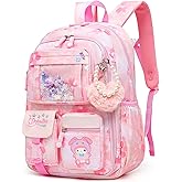 Lovely Girls Backpack School Bag for Students Kids Book Bag with Multiple Pockets Splash-proof Children's Backpack(17inch Pink)