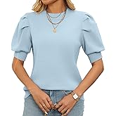 Womens Puff Short Sleeve Sweater Summer Trendy Crew Neck Casual Knit Shirts Blouses Tops
