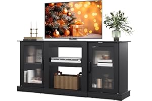 WLIVE Farmhouse TV Stand for 65 inch TV, 58" Entertainment Center with Storage Cabinets, Open Shelves TV Console for Living Room and Bedroom, Black