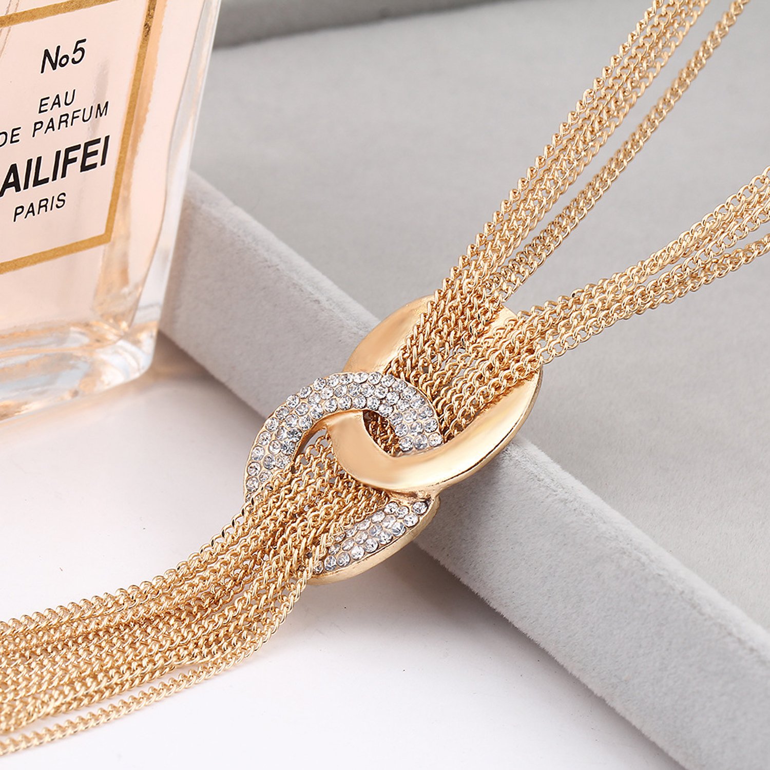 UHIBROS Ring And Chain Alloy Infinite Symbols Tassel Necklace Silver Gold Plated Pendant Long Chain Necklace For Women Gifts