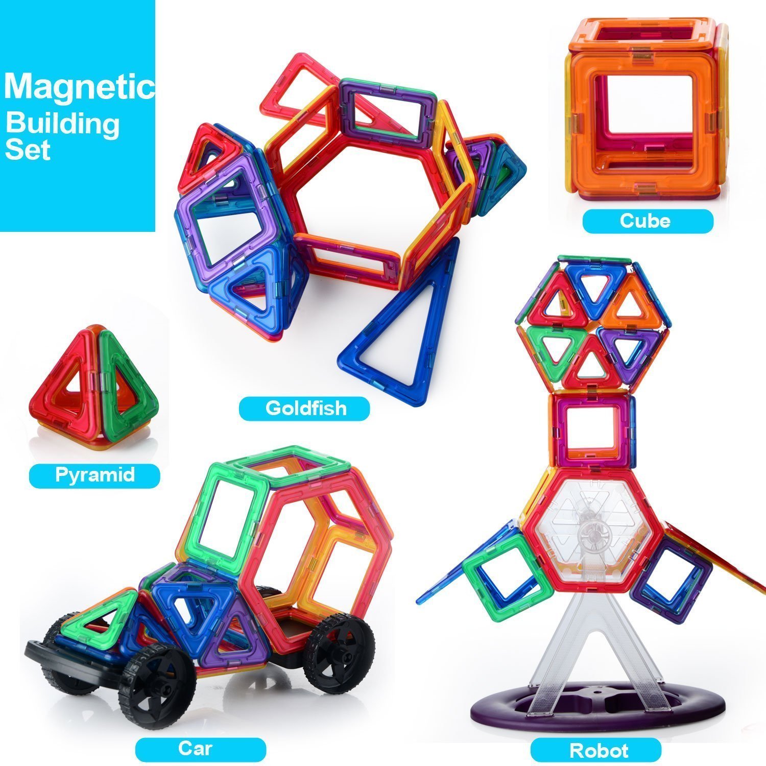 Magnetische Bausteine Für Kinder, 102 Stück Bausteine Regenbogenset Lernspielzeug Tolles Geschenke für Baby Kleinkinder ab 3 Jahre (106 Stück)