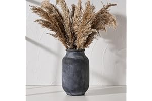 SIDUCAL Rustic Farmhouse Flower Vase | 9.5 Inch Large Ceramic Vase | Pampas Grass Vase | Modern Farmhouse Decor Vase for Home Decor, Table, Living Room Decoration, Shelf Decor, Mantel, Black