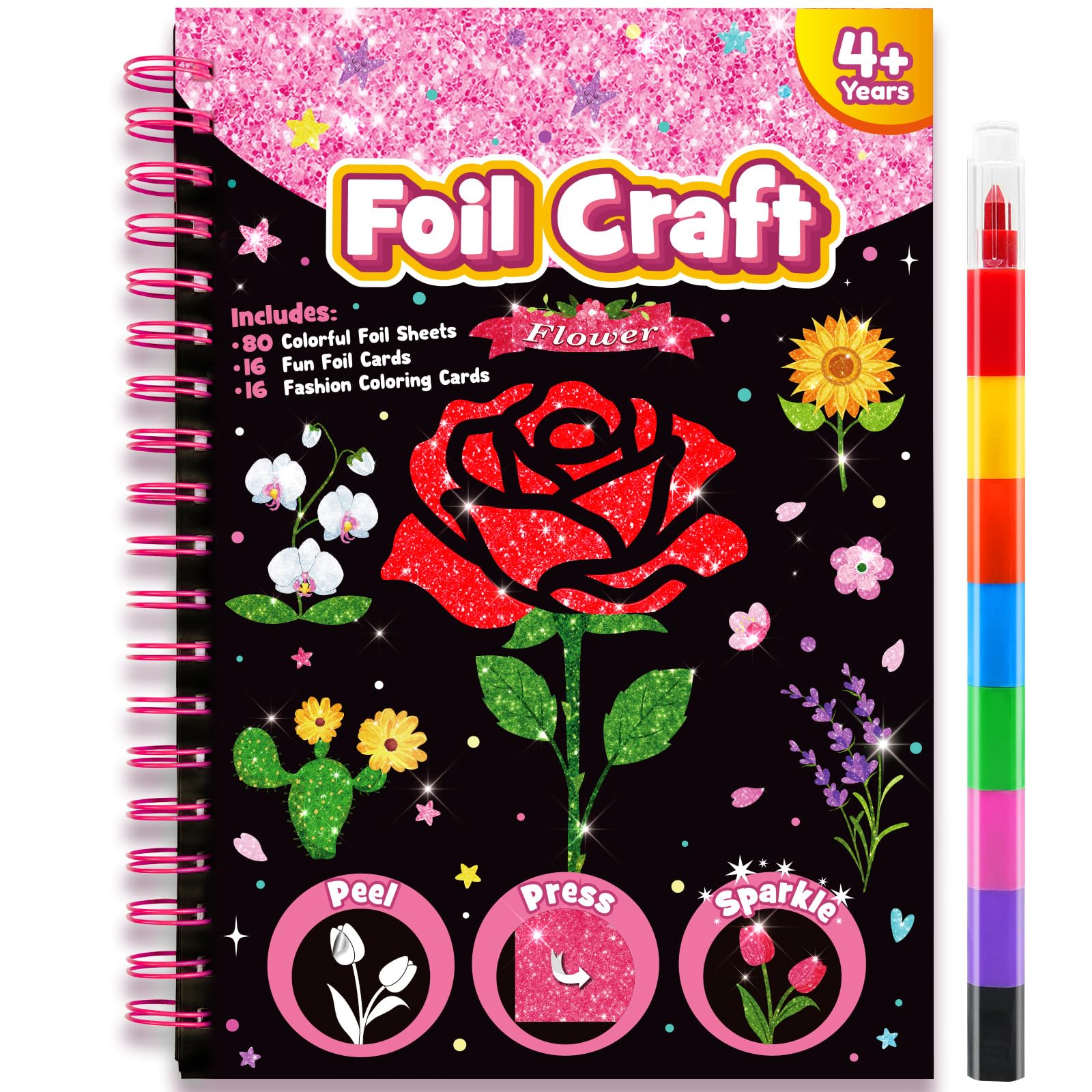 LIKYMO Foil Art for Kids - Foil Craft Book Art and Craft for Kids, DIY Creative Activity Gifts for 4 5 6 7 8 9 Year Old Girls Boys (Flowers) — image 1