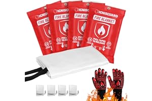 IGNISGUARD Fire Blankets Emergency for Home, 4 Pack 40"x40", Fiberglass Emergency Fire Blanket for Home and Kitchen, RV, Fireplace, Camping, Grill, Office, Warehouse