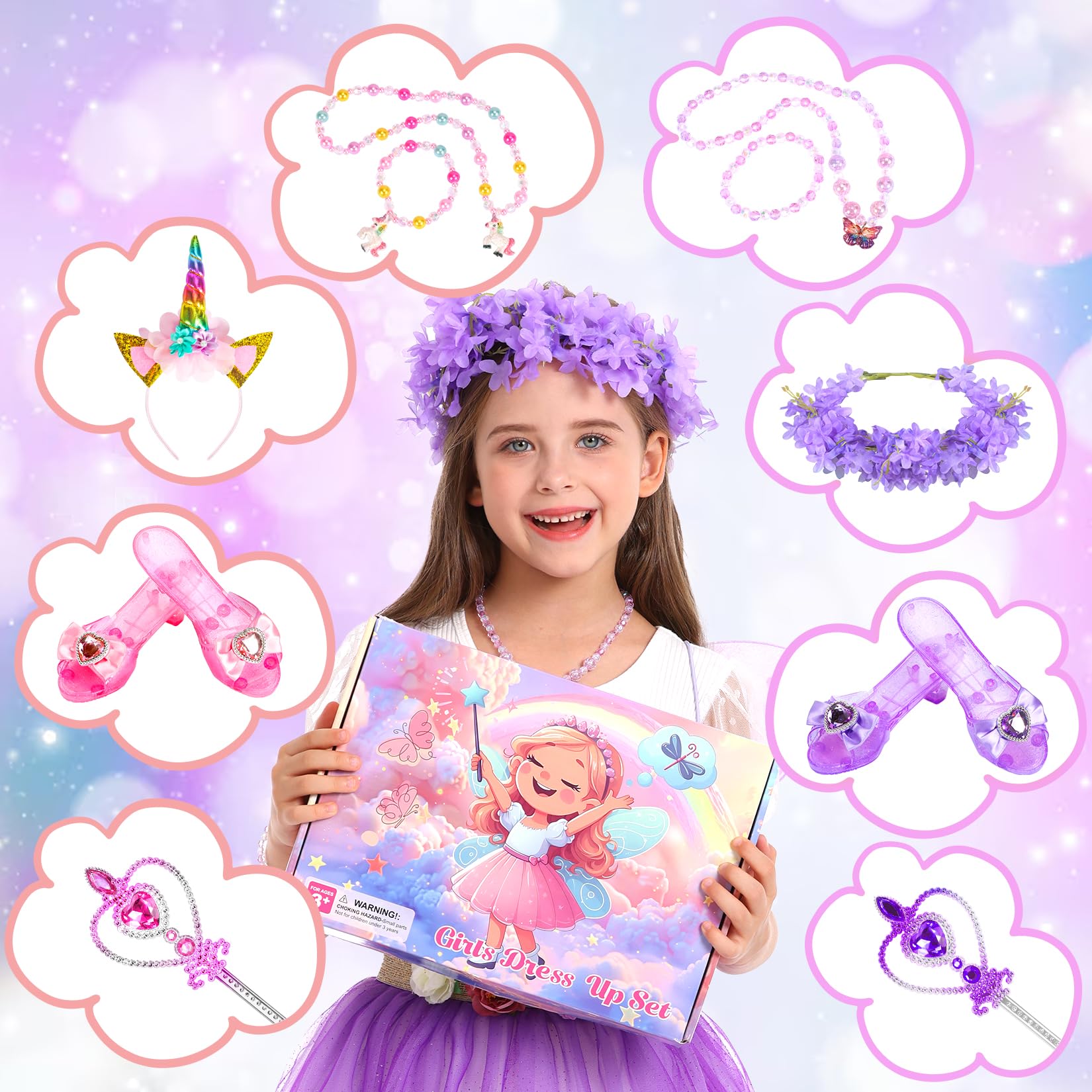 HAMSILY Unicorn & Fairy Costume for Girls: Princess Dress Up Clothes for Little Girls, Toddler Costume with Tutu, Wings, and Shoes - Age 3-6