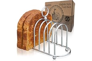 Muldale Toast Rack English Style - Victorian Chrome Holder for 6 Slices - Vintage Sturdy Stainless Steel Toast Stand with Ball Feet - British Caddy - 0.5" Wide Gap