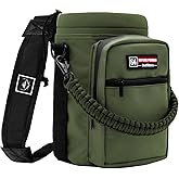 NATURE PIONEOR Water Bottle Holder with Adjustable Strap - Half/One Gallon (64/128oz) Insulated Water Bottle Sling Carrier with Phone Pocket & Paracord Handle, Outdoor Camping, Hiking, Gym