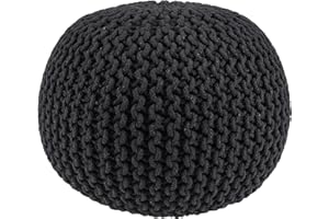 RIANGI Round Ottoman Pouf Footrest, Pouf Ottoman for Living Room, Boho Knit Cotton Poofy Ottoman, Pouf Ottoman Foot Rest Ideal for Bedroom Sitting, Farmhouse Couch Poufs for Living Room - Dark Grey