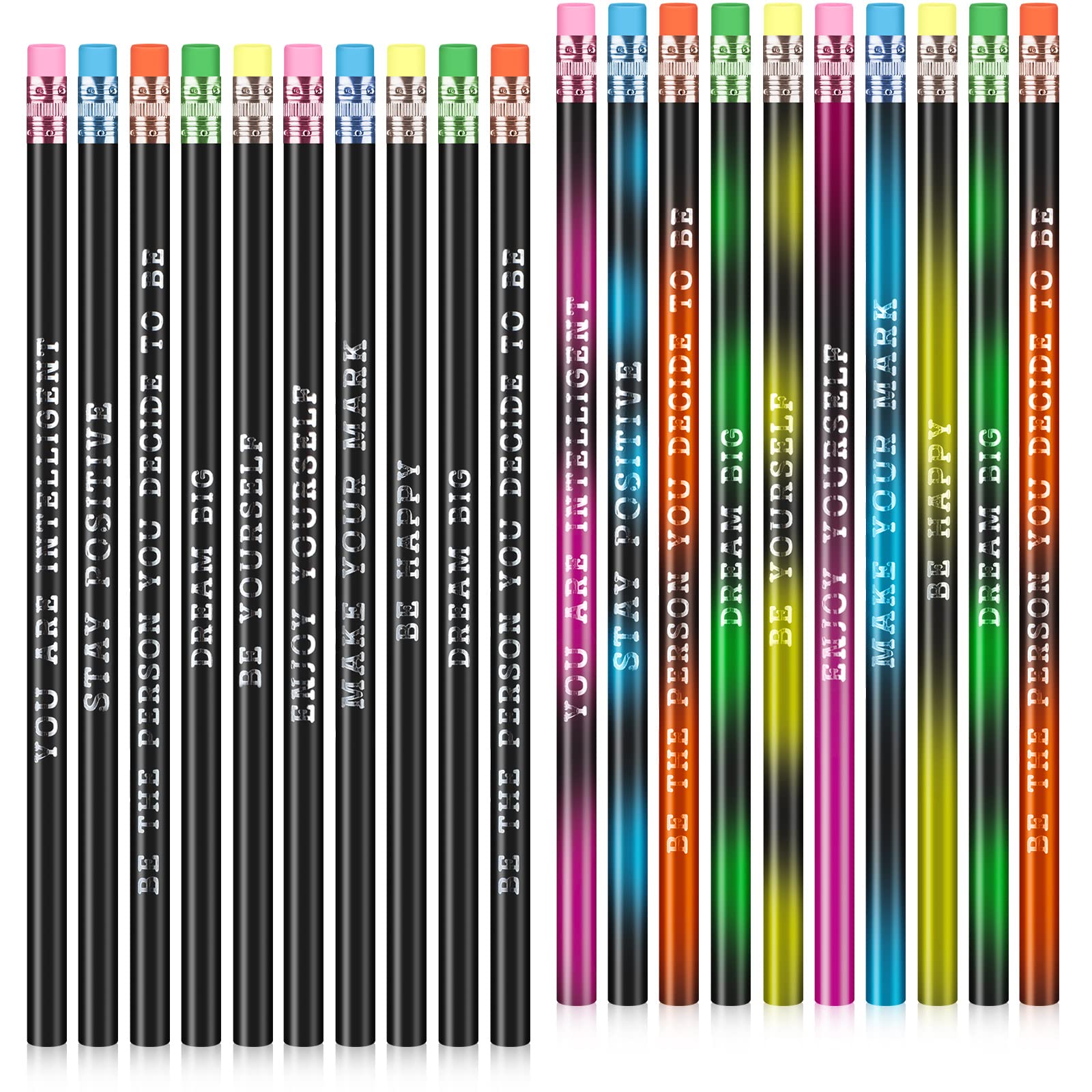 Photo 1 of 60 Pcs Personalized Pencils with Name Motivational Fun Pencils Color Inspirational for Student Color Changing Mood for Kid(Black,Fresh Style)