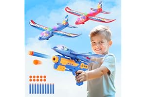 DWI DOWELLIN 2 Pack Airplane Launcher Toys with 20 Darts,LED Foam Glider Catapult Plane Toy,2 Flight Modes Outdoor Flying Toys Birthday Gifts for Boys Girls 4 5 6 7 8 9 10 11 12 Year Old(Blue)