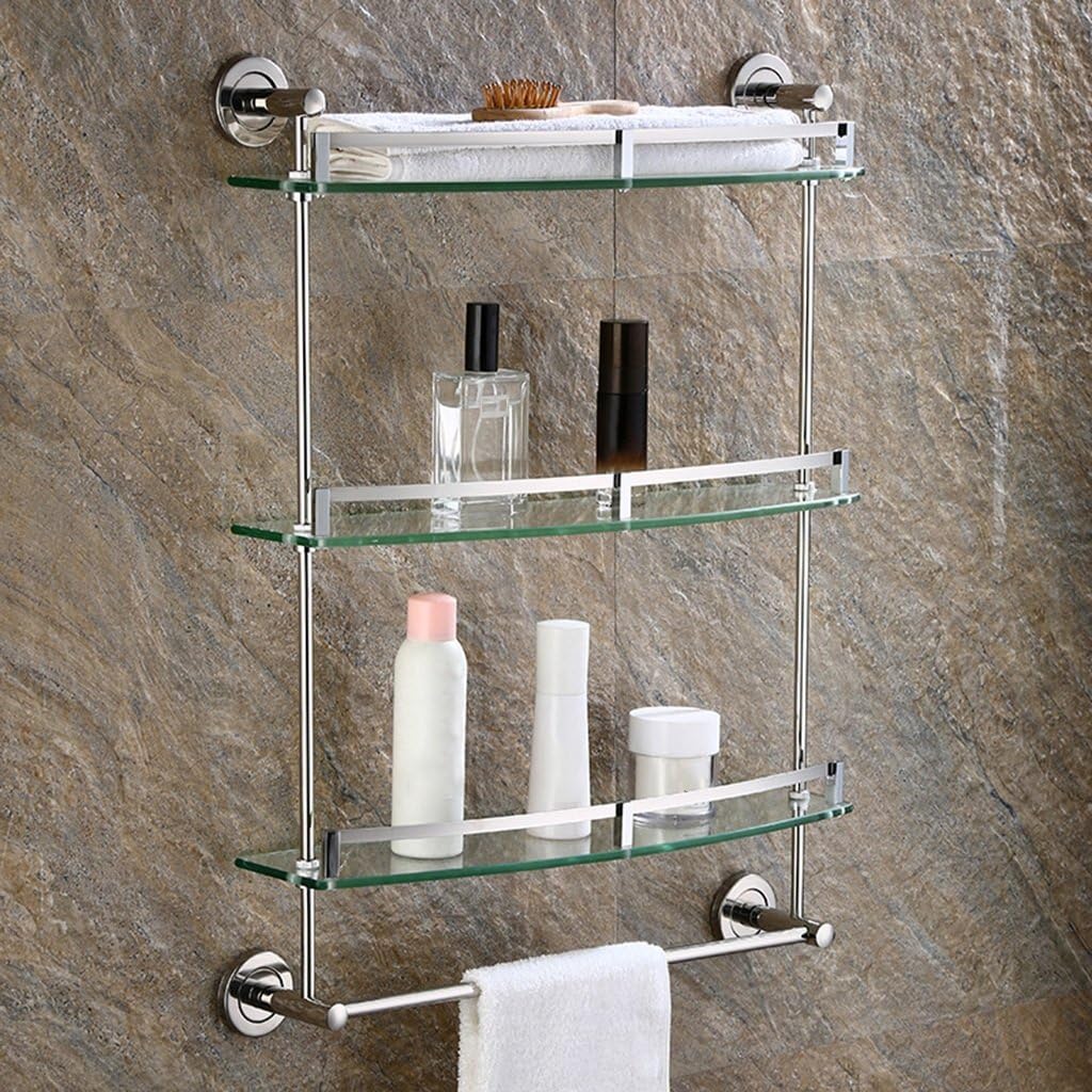 LI JING SHOP Tempered Glass Shelf Bathroom Shelf with Towel Bar and Rail Wall Mounted Stainless LI JING SHOP Tempered Glass Shelf Bathroom Shelf with Towel Bar and Rail Wall Mounted Stainless