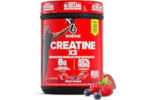 Six Star Creatine Monohydrate Powder, X3 (Fruit Punch) - Flavored Creatine HCl Powder Monohydrate Supplement for Muscle Building & Performance - Post Workout Supplement for Men & Women - 30 Servings