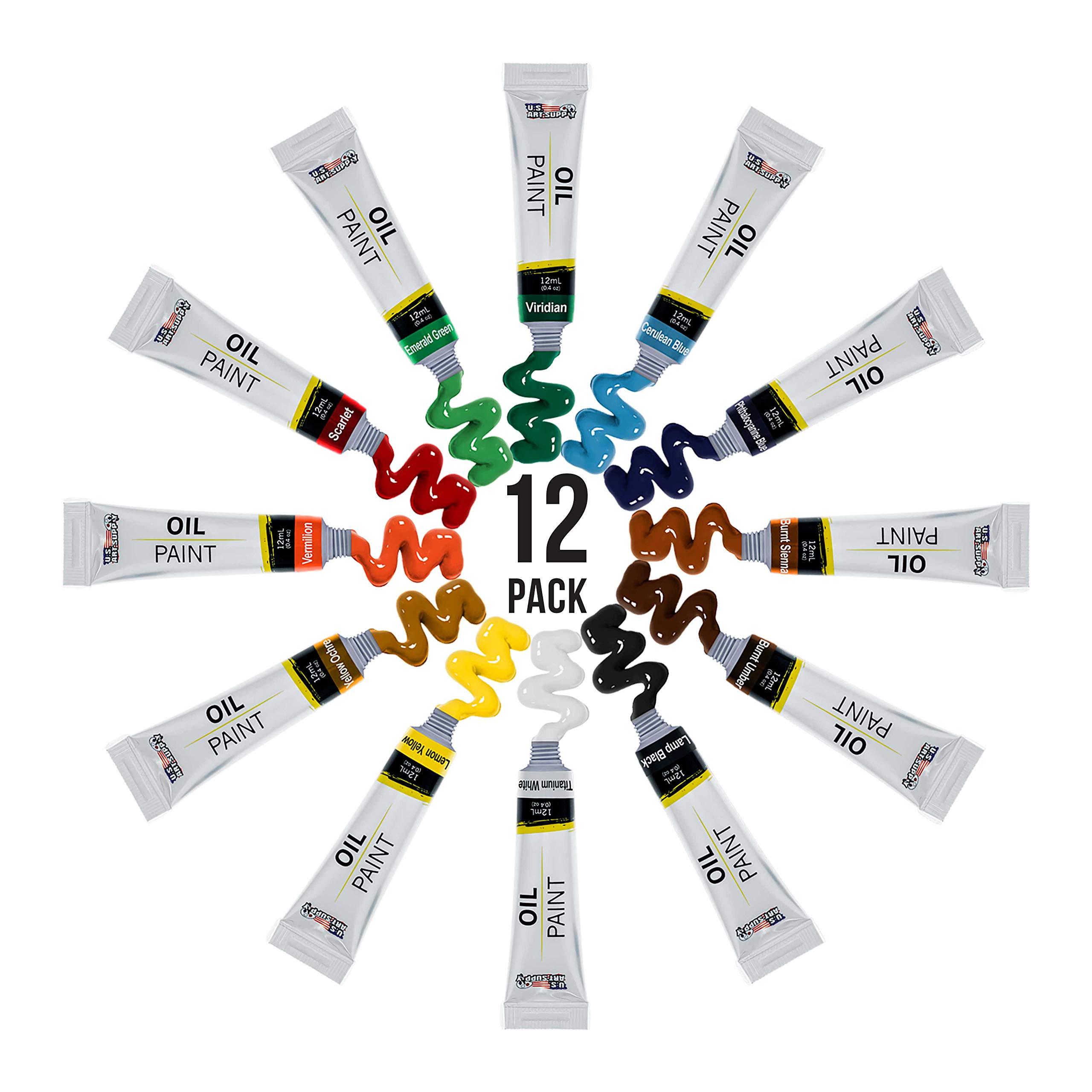 U.S. Art Supply 12 Color Oil Paint Set – 12ML Tubes With Vibrant Colors for Artists of All Levels – Blendable, Long-Lasting Paints With Smooth Consistency for Canvas, Wood, and Other Art Surfaces