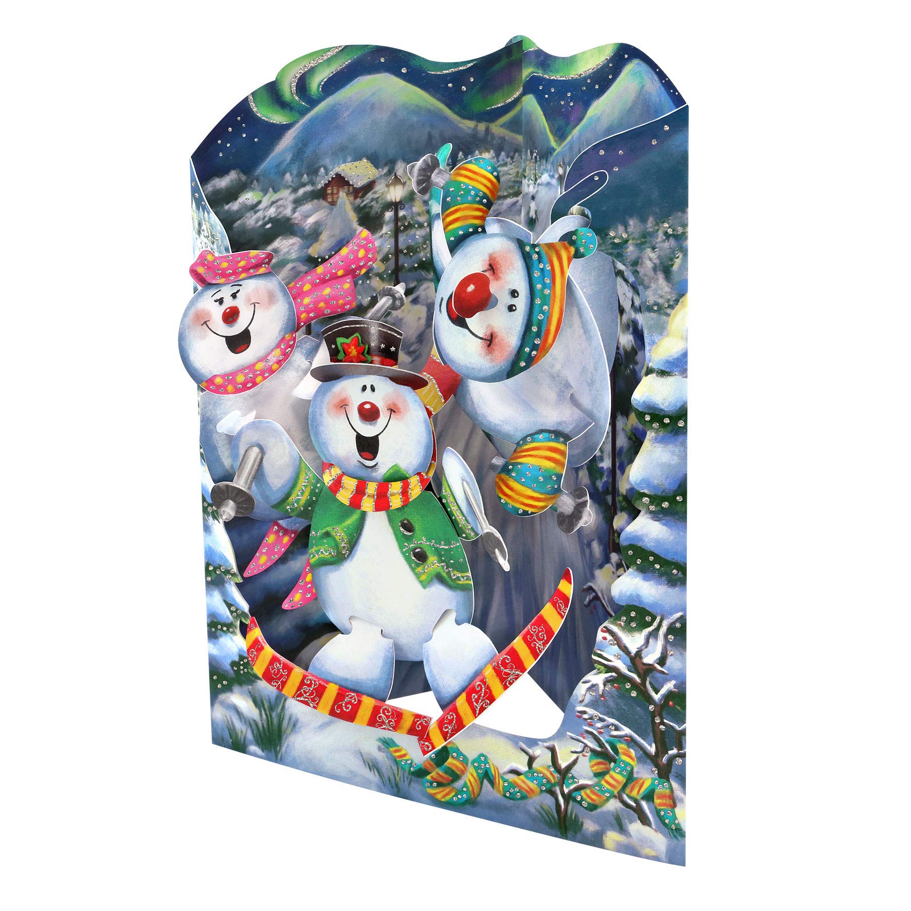 SANTORO Swing Card, 3D Pop Up Greeting Card - Snowmen - Christmas Holidays, Ski, Snow, Winter Holidays, Snowboarding | For Kids, Family, Birthday, Festive, New Year, Xmas