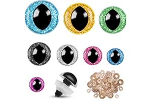 KIGEAPUEL 160 Pcs Glitter Safety Eyes for Amigurumi with Washers Cat Crocheting Eyes Tool Safety Eyes for Craft Doll Eyes for DIY Halloween Decoration(Cat Eyes)
