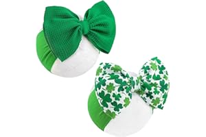 ONENINEDREAM HAIRBAND, St.Patrick's Day Hair Accessories for Infant Baby Girls, Green Headbands with Bows, Shamrock Print, Nylon Hairbands, 2 Count