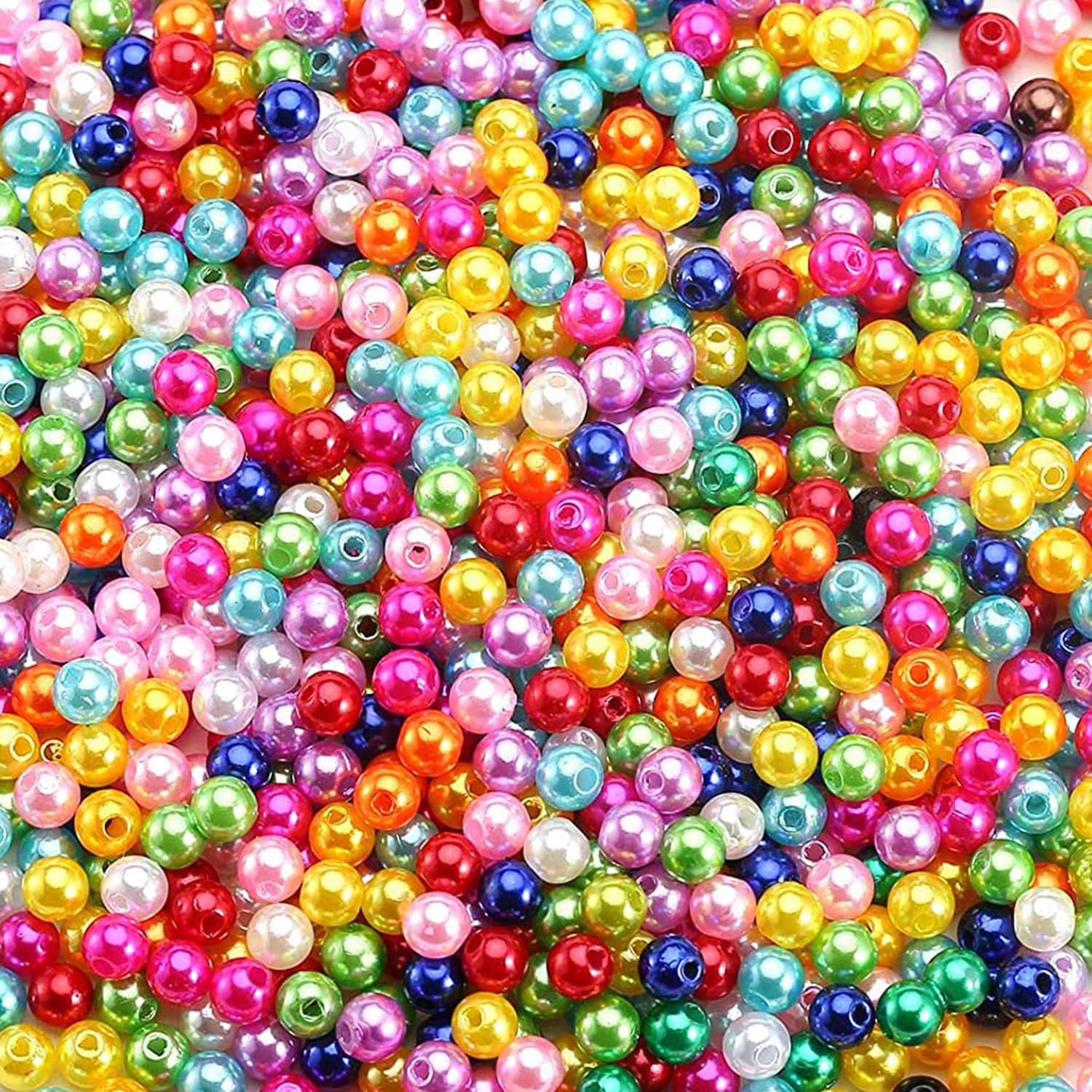 HERZWILD 1500 Pcs Colorful Pearl Beads for Craft,ABS Round Loose Beads, Faux Fake Pearls,6MM Small Sew on Pearl Beads for Jewelry Making Necklaces, Hairs, Crafts, Decoration （Colorful Pearls）