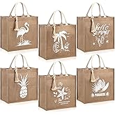 Paterr 6 Set Burlap Tote Bag Bulk Large Beach Bachelorette Gift Bags with Handles Tassels Keychain 14. 2 x 12. 6 x 7. 5 Inch Reusable Beach Totes for Women Wedding Bridesmaid Gift DIY Summer Travel