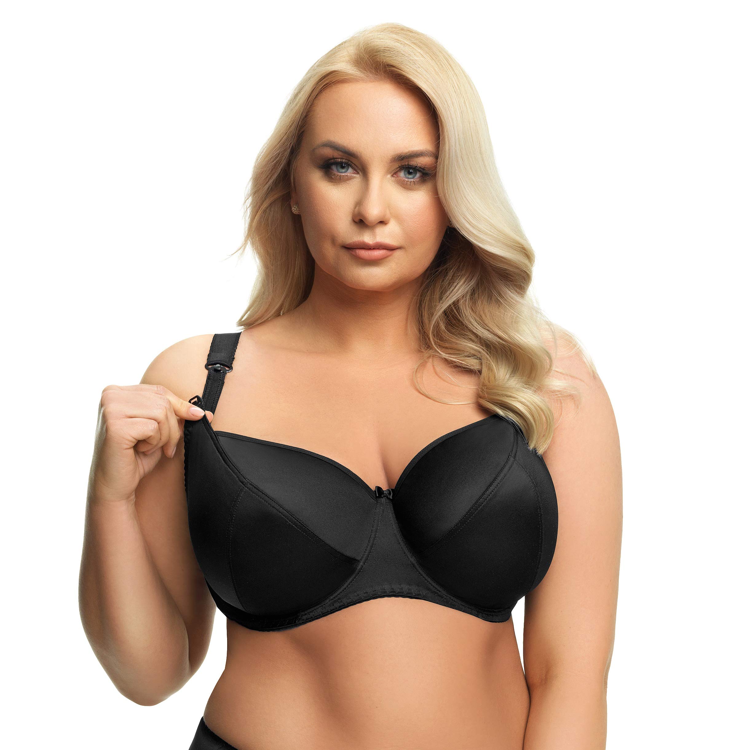 Selente My Secret nursing bra (made in the EU) padded and unpadded even for large sizes with practical opening for breastfeeding in elegant design (B-cup to J-cup) - Black - 36E