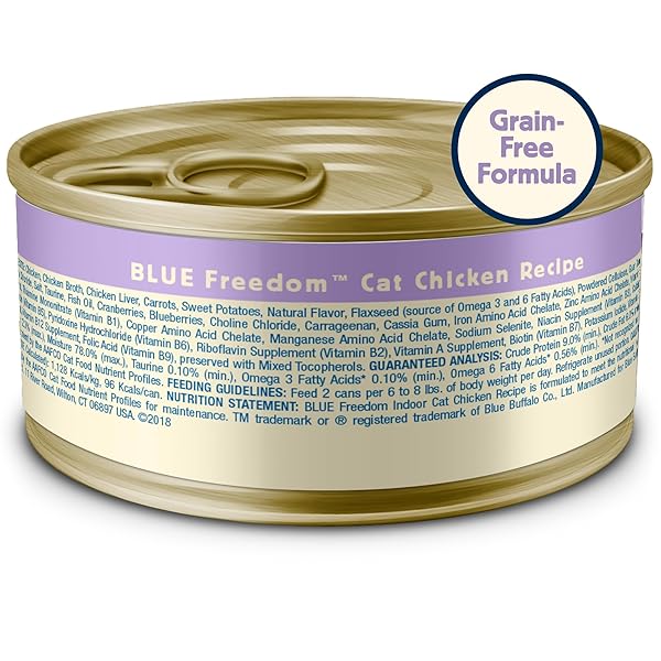 BLUE BUFFALO FREEDOM GRAIN-FREE ADULT WET CAT FOOD, COMPLETE & BALANCED NUTRITION FOR INDOOR CATS, MADE WITH NATURAL INGREDIENTS, CHICKEN RECIPE, 5.5-OZ. CANS (24 COUNT)