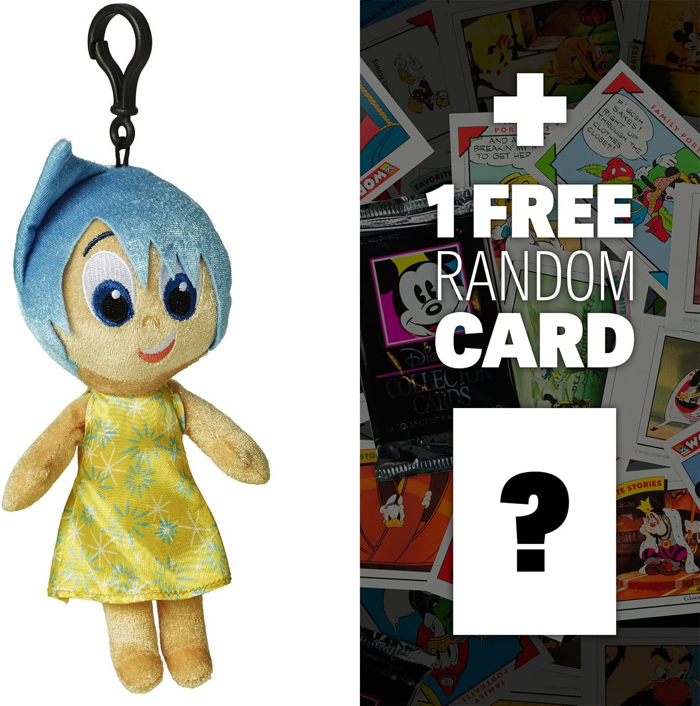 Joy: ~8" Disney Pixar Inside Out Zippered Clip Plush Doll + 1 FREE Classic Disney Trading Card Bundle