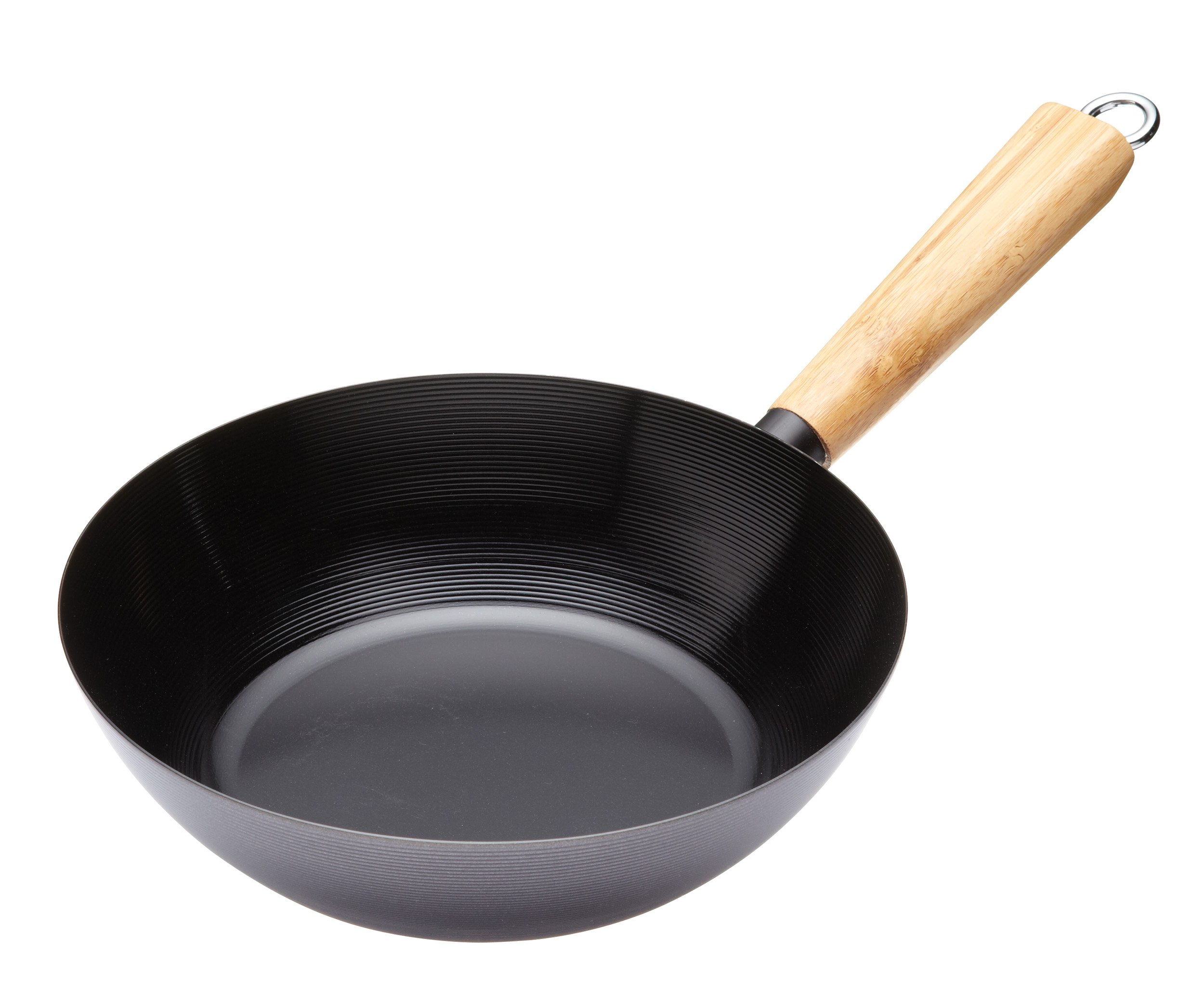 KitchenCraft World of Flavours Induction Safe Non Stick Wok with Wooden Handle, Carbon Steel, 25 cm