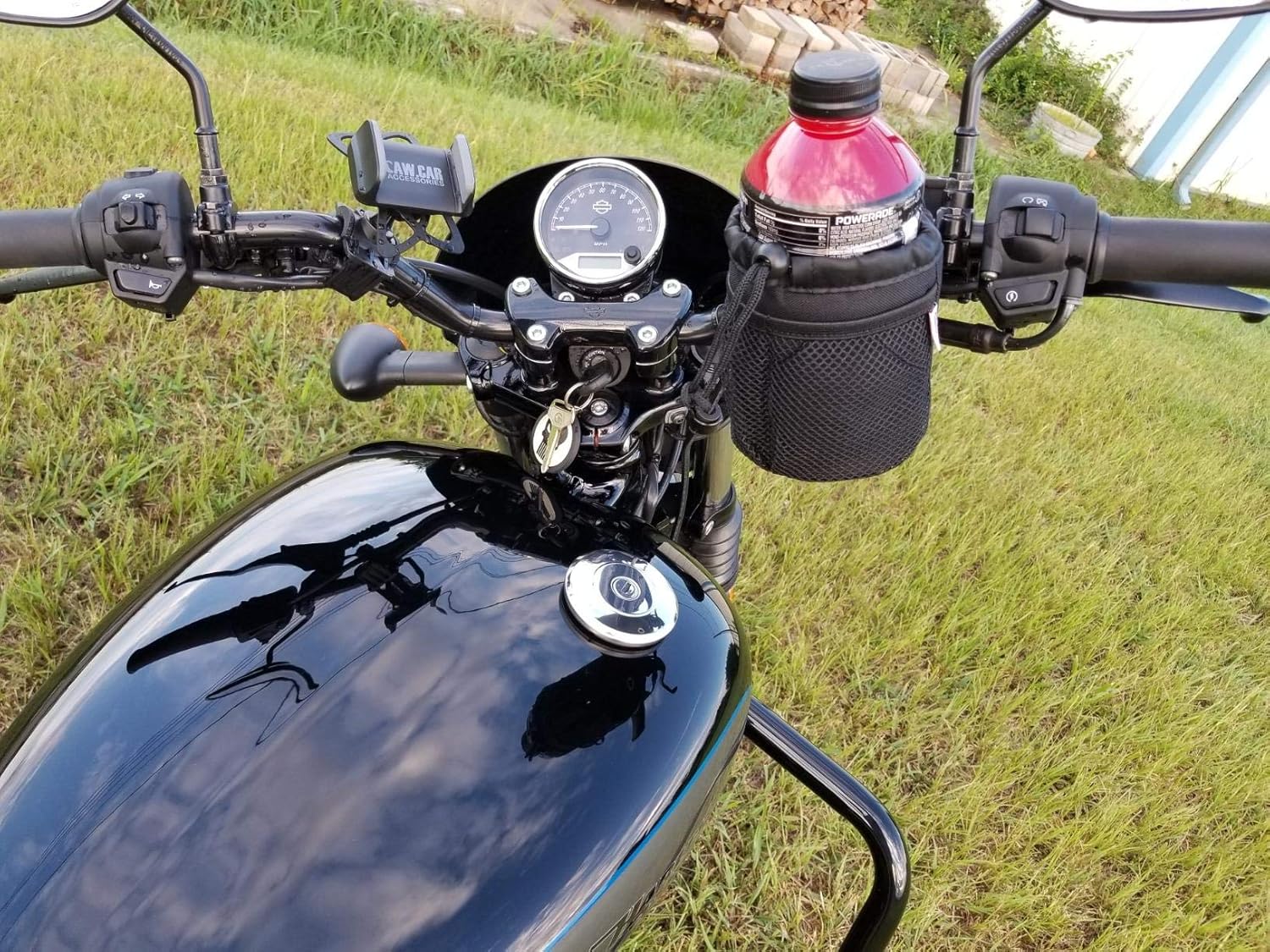 kemimoto Bar Cup Holder, Oxford Fabric Drink Cup Can Holder with Drain and Alligator Clip for Motorcycle, ATV, Scooter, Marine Boat, Kayak, Bike, Wheelchair, Walker, Golf Cart, RV, Camper, Desk: Automotive