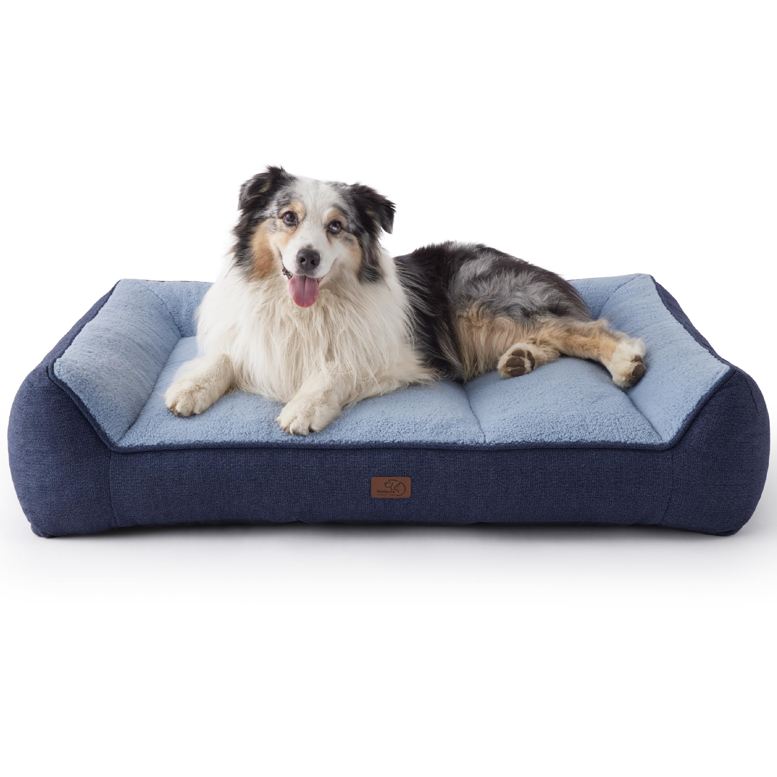 Photo 1 of Bedsure XL Orthopedic Dog Beds Large Sized Dog - Extra Thick Supportive Dogs Couch with Waterproof Washable Cover, Extra Large Comfort Pet Bed Sofa with Soft Plush Sherpa and Nonskid Bottom, Blue, 42"
