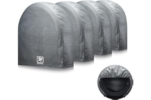 SYERAL Tire Covers Set of 4,Upgraded 5 Layer Nonwoven RV Wheel Covers, Waterproof Anti-UV Snow Sun Rain Tire Protectors Covers for Trailer,Camper,RV,Truck,SUV,30-32inch(L) Gray
