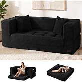 MAXYOYO 63" Folding Sofa Bed, Convertible Boneless Couch with Pillow | 2-Seat Foldable Floor Sofa Bed with Back Support, Tufted Floor Couch with Side Pocket &amp; Armrests for Living Room, Apartment