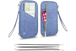 ROLAPA Passport Wallet, RFID Passport Holder with Vaccine Card Slot, for Family and Women & Men, Travel Document Organizer with Removable Wristlet Crossbody Strap (Blue)