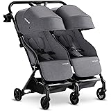 Mompush Lithe Double Ultralight Stroller, Lightweight Side by Side Stroller, Two Large Seats with Individual Recline, Easy Fo