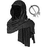Cosrea Cloak with Hood Desert Wasteland Shawl Hooded with Viking Brooch Medieval Cowl Renaissance Cloak Accessories