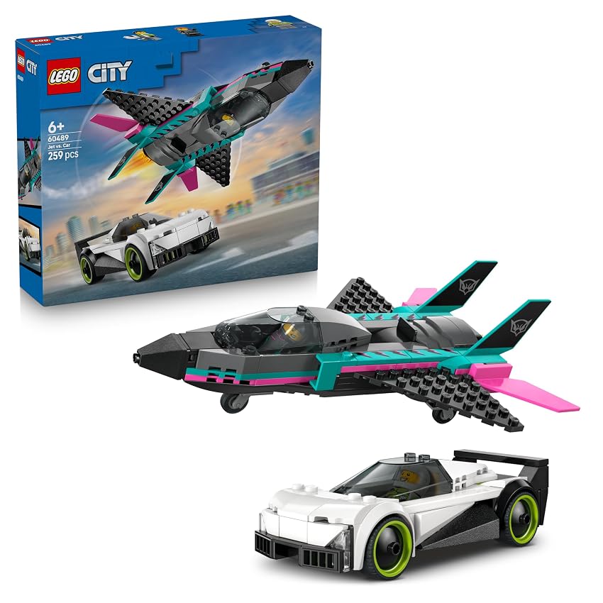 LEGO City Jet vs. Car Toy - Building Kit w/Plane, Supercar Plus Pilot & Driver Minifigures