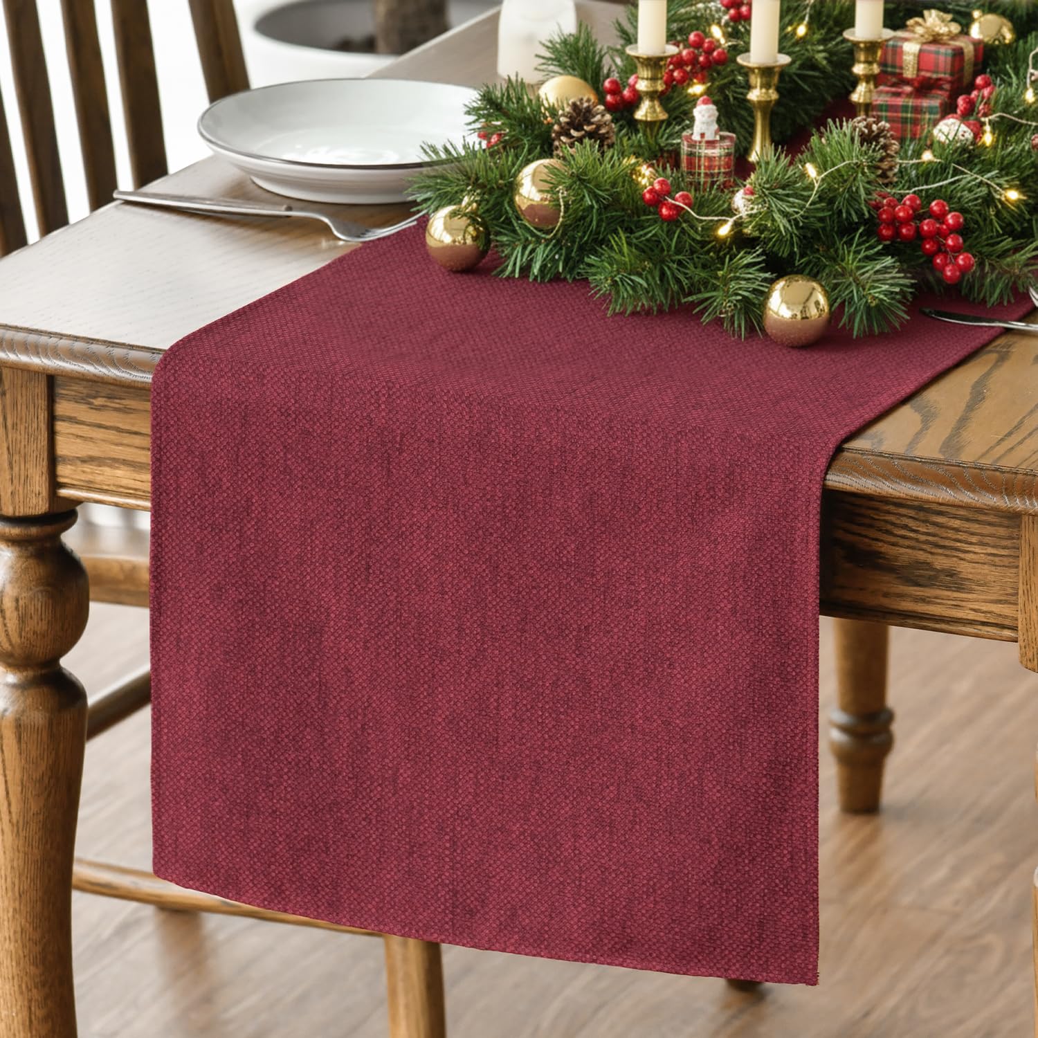 Photo 1 of **MINOR DAMAGE**
 Mode Dark Red Table Runner, Seasonal Christmas Valentine's Washable Kitchen Dining Table Decoration for Home Party Decor 13x72 Inch
