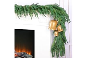 Rowfad 2 Pcs 6 Ft Christmas Norfolk Pine Garlands, Real Touch Faux Pine Garland, Realistic Green Fake Greenery Garland for Christmas Table, Mantle, Wall, Outdoor Holiday Winter Decorations(2, 6 FT)