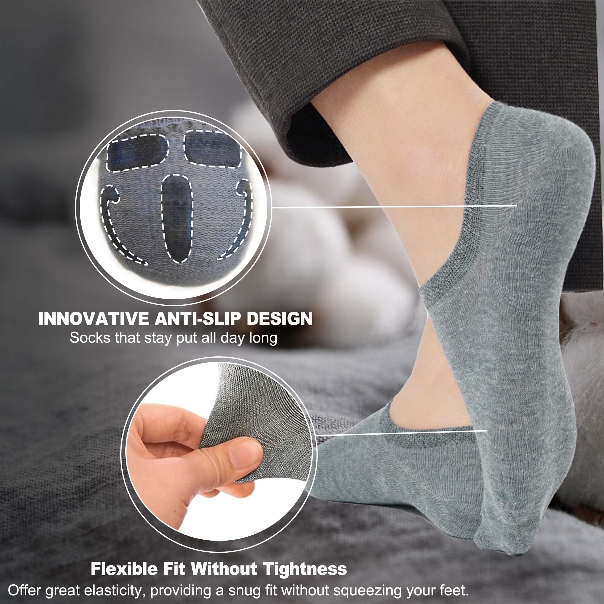 ShiChextasy No Show Socks for Womens-6 Pairs,Invisible Low Cut Ankle Socks,Non-Slip for Casual and Dressy Wear-Soft Breathable