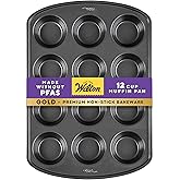 Wilton Gold Non-Stick 12 -Cup Muffin Pan, Stainless Steel Bakeware, Made without PFAS, 10.5 x 15 x 1.4 in, Packaging May Vary